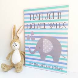 Personalised Baby Boy Plaque, New Gift, Elephant Nursery Decor, Birth Announcement Boys Christening Name Plaque - thumbnail 2