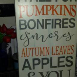 Every Year I Fall For Pumpkins Bonfires Smores Autumn Leaves Apples & You Distressed Wood Sign Large Wall Hanging Primitive Decor - thumbnail 2