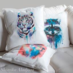 Raccoon Throw Pillow Cover By Slaveika Aladjova, Cushion Cover, Decorative Pillow Cover, Animal Art, Watercolor Pillow, Christmas Gift - thumbnail 2
