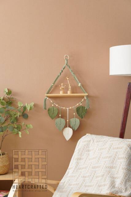 Macrame Wood Shelf, Boho Baby Girl Gift, Farmhouse Decor, Shelves For Bedroom, Hippie New Home Mothers Day Gift S10 - image 1