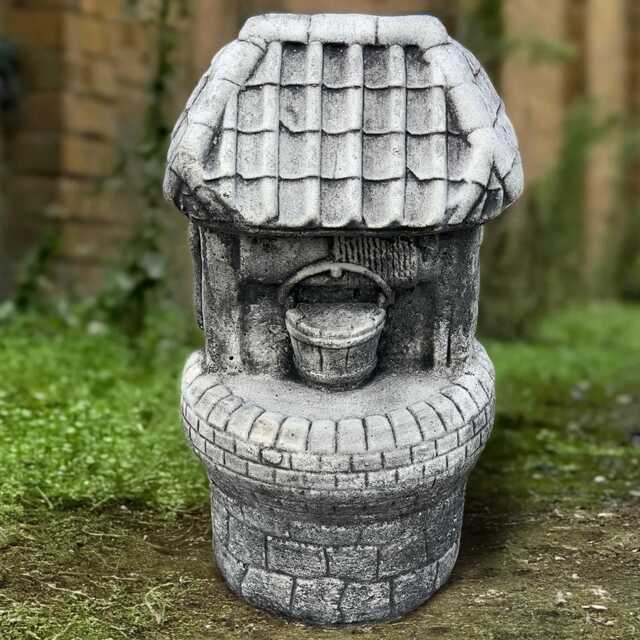 Concrete Wishing Well Statue Miniature Ornament Cement Fairy Tale Stone Yard Decoration Home Sculpture Front Door Gift - image 1