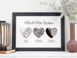 Met Engaged Married Map Print - Personalised Couples Gift Wedding Anniversary, Valentine's Or Engagement Va208 - thumbnail 1