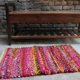 Handwoven Cotton Rag Rug Colorful Chindi Dhurrie Runner - thumbnail 4