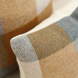 Shale & Copper Plaid Wool Pillow Cover, Camel Brown Slate Blue Buffalo Check Cover - Made To Order - thumbnail 2