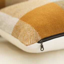 Shale & Copper Plaid Wool Pillow Cover, Camel Brown Slate Blue Buffalo Check Cover - Made To Order - thumbnail 3