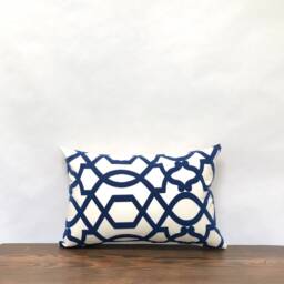 Blue Geometric Velvet Lumbar Pillow Cover, Modern Glam Decor - thumbnail 2