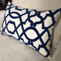 Blue Geometric Velvet Lumbar Pillow Cover, Modern Glam Decor - thumbnail 4