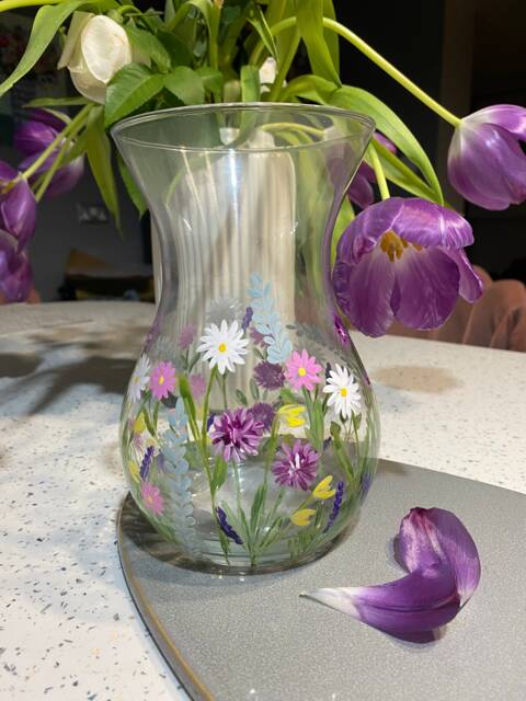 Hand Painted Glass Vase Decanter Carafe Floral Meadow Design Flower Gift For Mum Her Bithday Present - image 1