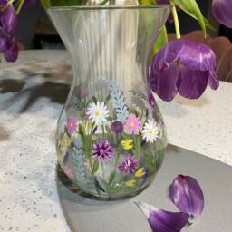 Hand Painted Glass Vase Decanter Carafe Floral Meadow Design Flower Gift For Mum Her Bithday Present - thumbnail 2