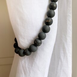 Farmhouse Black Distressed Wood Bead Curtain Tiebacks Rustic Window Decor - thumbnail 2