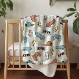 Checkered - Skater Boys, Sherpa Fleece Blanket, Decor, Kids Bedding, Blankets, Children's Room, Blue Cool Boys Blanket - thumbnail 2