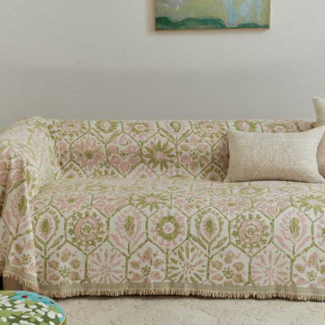 Reversible Chenille Sofa Cover, Custom French Floral Loveseat Slipcover, Jacquard Furniture Protector, Cat Friendly - image 1