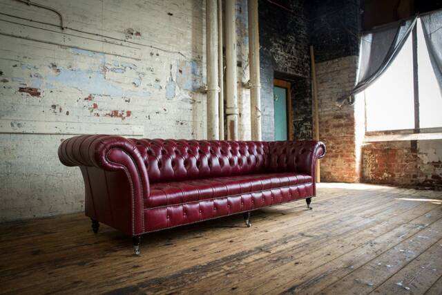 Handmade Large 4 Seater Old English Burgundy Leather Chesterfield Sofa - image 1