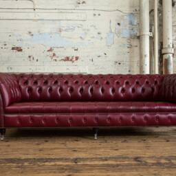 Handmade Large 4 Seater Old English Burgundy Leather Chesterfield Sofa - thumbnail 3