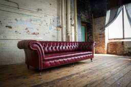 Handmade Large 4 Seater Old English Burgundy Leather Chesterfield Sofa