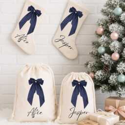 Personalised Bow Christmas Stockings, Gifts, Stocking, Decorations, Custom Family Holiday Decor - thumbnail 2