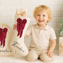 Personalised Bow Christmas Stockings, Gifts, Stocking, Decorations, Custom Family Holiday Decor - thumbnail 3