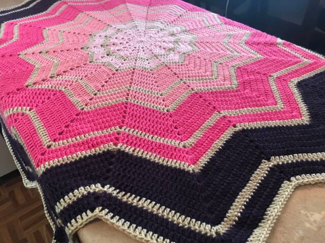 Hand Crocheted 12-Point Star Baby Blanket - Pink & Purple - image 1