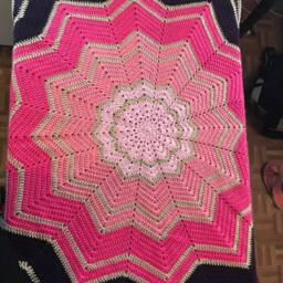 Hand Crocheted 12-Point Star Baby Blanket - Pink & Purple - thumbnail 4