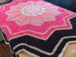 Hand Crocheted 12-Point Star Baby Blanket - Pink & Purple - thumbnail 1
