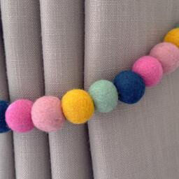 Mint & Pink Felt Ball Curtain Tie Backs - Pom Hold Custom Ties Nursery Decor Baby Gift Colourful Pull - thumbnail 3