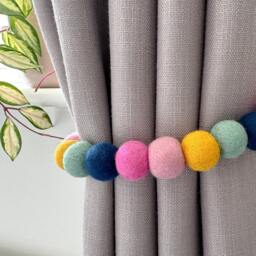 Mint & Pink Felt Ball Curtain Tie Backs - Pom Hold Custom Ties Nursery Decor Baby Gift Colourful Pull - thumbnail 2
