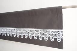 Charcoal Rod Pocket Minimal Valance Curtain With White Lace, Contemporary Feminine Elegant Window Valence Panel, Vintage, Retro Style