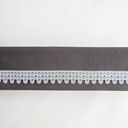 Charcoal Rod Pocket Minimal Valance Curtain With White Lace, Contemporary Feminine Elegant Window Valence Panel, Vintage, Retro Style - thumbnail 3