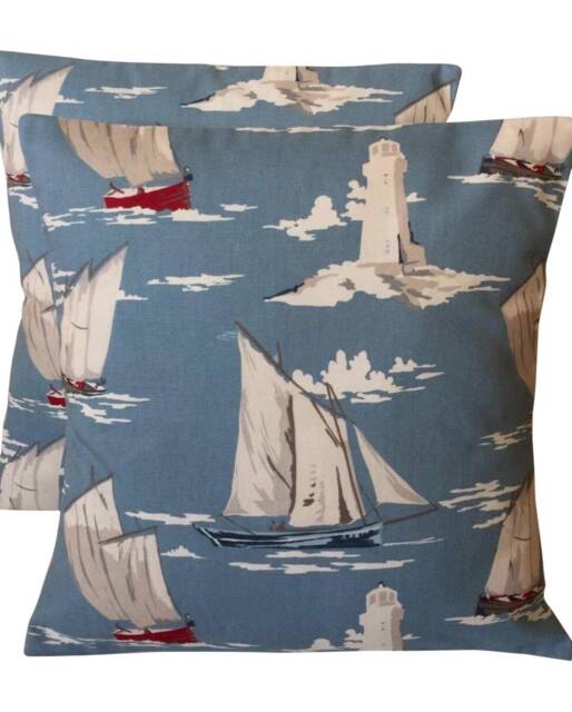 2 X Skipper Nautical Maritime Coastal Yachts Seaside Blue Cushion Covers 16 - image 1