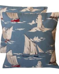 2 X Skipper Nautical Maritime Coastal Yachts Seaside Blue Cushion Covers 16 - thumbnail 1