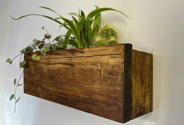 Rustic Wood Wall Planter - Succulent Pot Holder Hanging Indoor Plant Display Mounted Indoor Trough - image 1