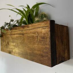 Rustic Wood Wall Planter - Succulent Pot Holder Hanging Indoor Plant Display Mounted Indoor Trough - thumbnail 2