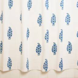 Blue Southern Night Designer French Country Washable Cotton Fabric Hand Block Printed Shower Curtain - thumbnail 3