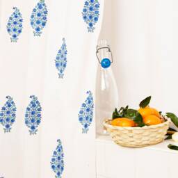 Blue Southern Night Designer French Country Washable Cotton Fabric Hand Block Printed Shower Curtain - thumbnail 2