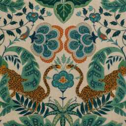 Custom Order - Upholstered Ottoman Round Hidden Storage Footstool - Art Deco Leopard Jungle Blue - thumbnail 3