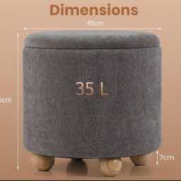 Custom Order - Upholstered Ottoman Round Hidden Storage Footstool - Art Deco Leopard Jungle Blue - thumbnail 4