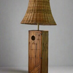 Colonial Style Bamboo Table Lamp, Wicker Shade, Living Room, Bedroom, Entryway Lamp - thumbnail 3