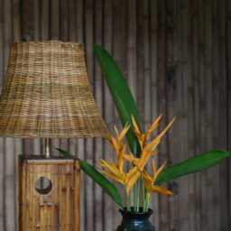 Colonial Style Bamboo Table Lamp, Wicker Shade, Living Room, Bedroom, Entryway Lamp - thumbnail 2