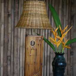 Colonial Style Bamboo Table Lamp, Wicker Shade, Living Room, Bedroom, Entryway Lamp - thumbnail 4