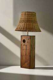Colonial Style Bamboo Table Lamp, Wicker Shade, Living Room, Bedroom, Entryway Lamp - thumbnail 1
