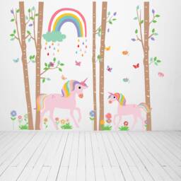 Birch Tree Wall Decals - Nursery Decor Unicorn Rainbow Baby Room Kids Decal Reusable & Removable Stickers - thumbnail 4