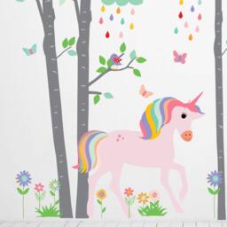 Birch Tree Wall Decals - Nursery Decor Unicorn Rainbow Baby Room Kids Decal Reusable & Removable Stickers - thumbnail 3