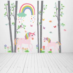 Birch Tree Wall Decals - Nursery Decor Unicorn Rainbow Baby Room Kids Decal Reusable & Removable Stickers