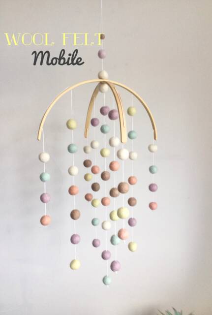 Pastel Rainbow Felt Ball Baby Mobile Wooden Arch Nursery Decor - image 1