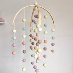 Pastel Rainbow Felt Ball Baby Mobile Wooden Arch Nursery Decor - thumbnail 3