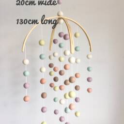 Pastel Rainbow Felt Ball Baby Mobile Wooden Arch Nursery Decor - thumbnail 2