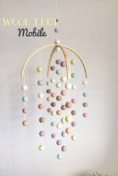 Pastel Rainbow Felt Ball Baby Mobile Wooden Arch Nursery Decor