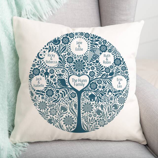 Personalised Circle Family Tree Linen Cushion, Gift For Grandparents, Mothers, Grandmother, Names Christmas Gift - image 1