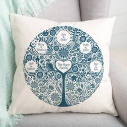 Personalised Circle Family Tree Linen Cushion, Gift For Grandparents, Mothers, Grandmother, Names Christmas Gift