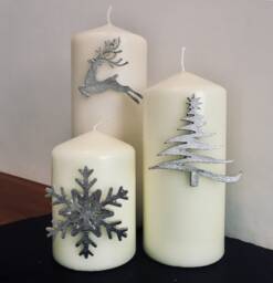 Christmas Candle Decor - Set Of 3 Snowflake, Reindeer/stag, Tree, Handmade UK Modern English Pewter - thumbnail 1